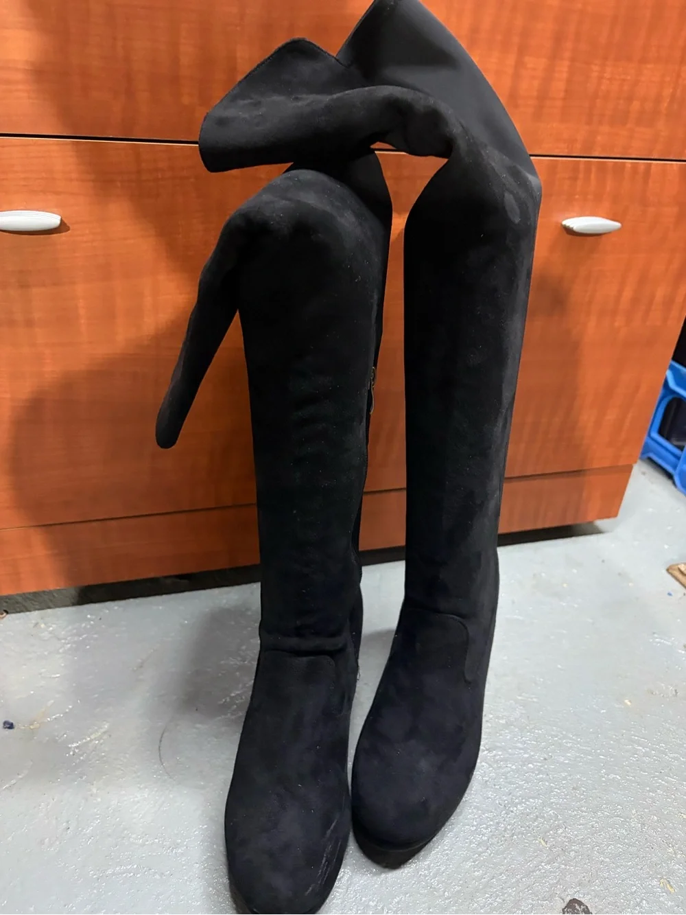 Black Suede Over-the-Knee Boots wedge heel
